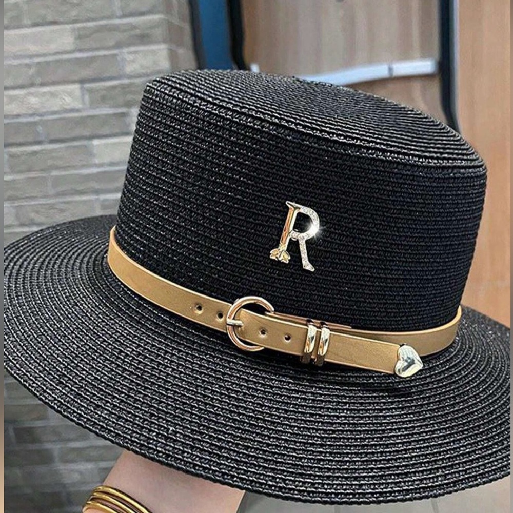 Chic Black and Tan Wide-Brimmed Hat with Textured Design NWOT